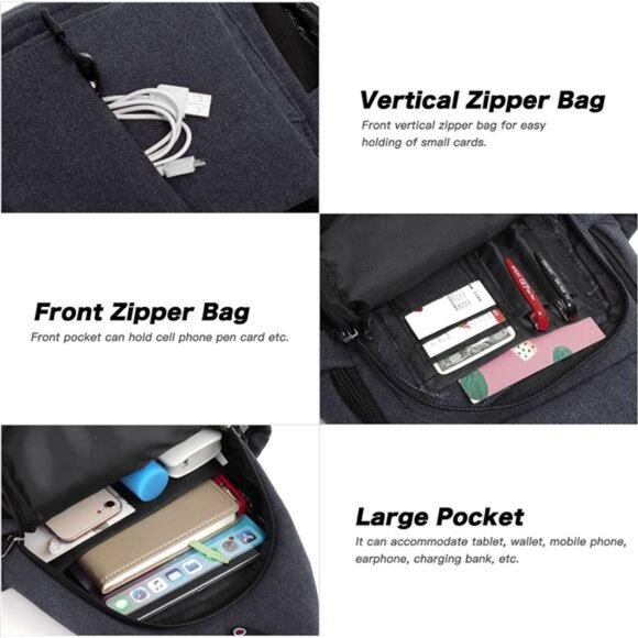 Sling Backpack,Canvas Crossbody Hiking Daypack Bag with Anti-theft Pocket - Picture 4 of 7